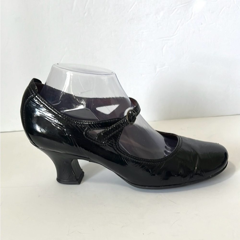 Clarks Indigo Black Patent Leather Mary Jane Pumps Heels Shoe Retro Size 9M - Picture 4 of 16